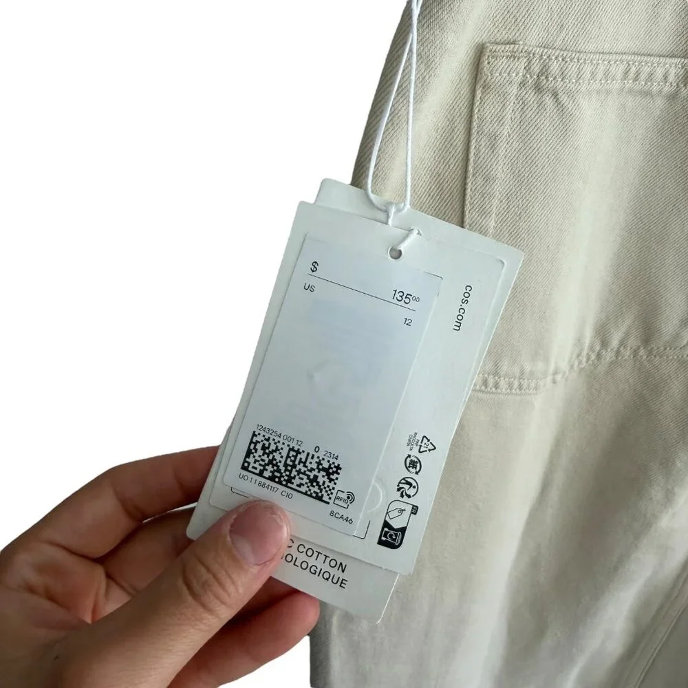 COS Denim Slit Midi Skirt Minimalist Clean Girl Americana Cream Size‎ 12
